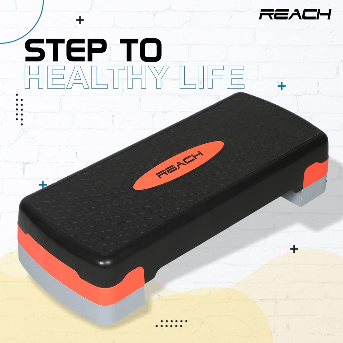 Reach Polypropylene Adjustable Home Gym Fitness Stepper for Exercise | Gym Bench, Workout Bench Best for Weight Loss | Workout Board with Non-Slip Surface & Good Quality Material (Orange)
