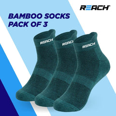REACH Bamboo Ankle Socks for Men & Women | Breathable Mesh & Odour Free Socks | Sports & Gym Socks | Soft & Comfortable | Pack of 3 | Charcoal Green