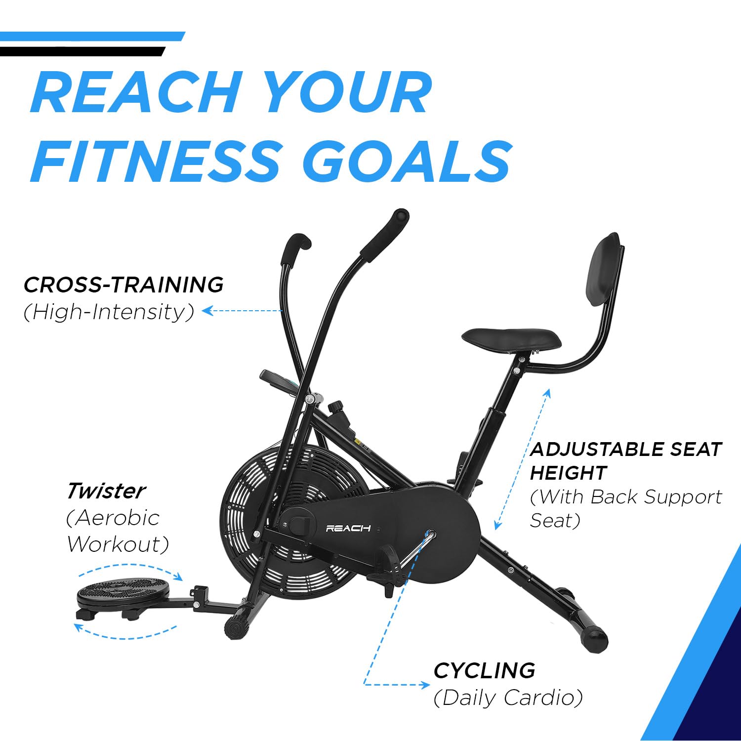 Reach AB-110 BST Air Bike Exercise Cycle with Moving or Stationary – Reach  Fitness