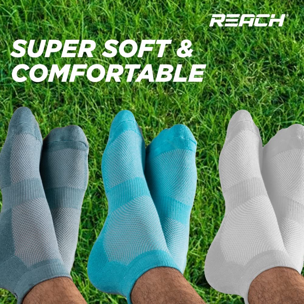 REACH Bamboo Ankle Socks for Men & Women | Breathable Mesh & Odour Free Socks | Sports & Gym Socks | Soft & Comfortable | Pack of 3 | Aqua Blue, Sea Green & Light Grey