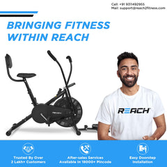 ELEV8 by Reach AB-110 BST Air Bike Exercise Cycle with Moving or Stationary Handle | with Back Support Seat & Twister | Adjustable Resistance | Fitness Cycle for Home Gym