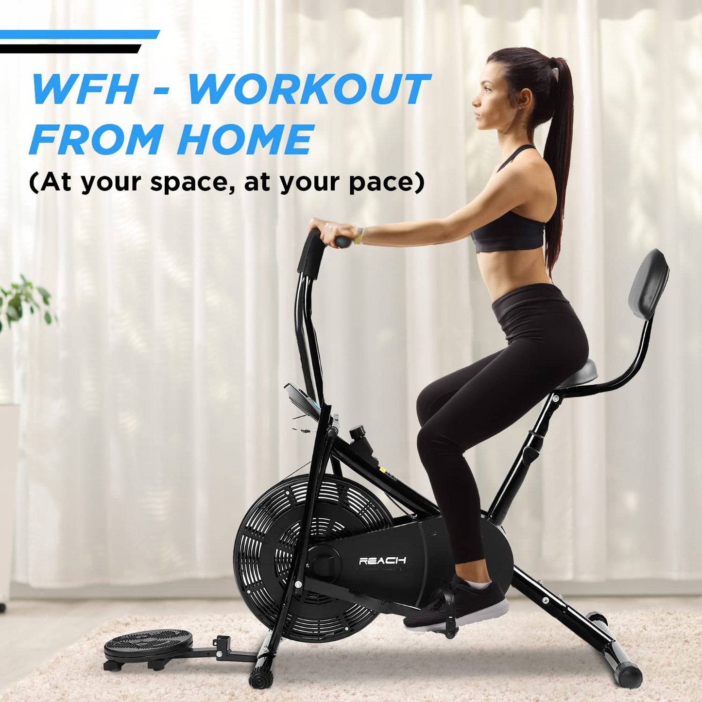 Reach AB-110 BST Air Bike Exercise Cycle with Moving or Stationary Handle | with Back Support Seat & Twister | Adjustable Resistance | Fitness Cycle for Home Gym