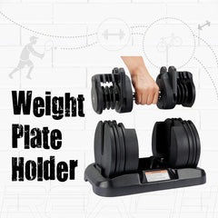 An illustration of how the weight plate holder is used for the Reach Octane Adjustable Dumbbell.