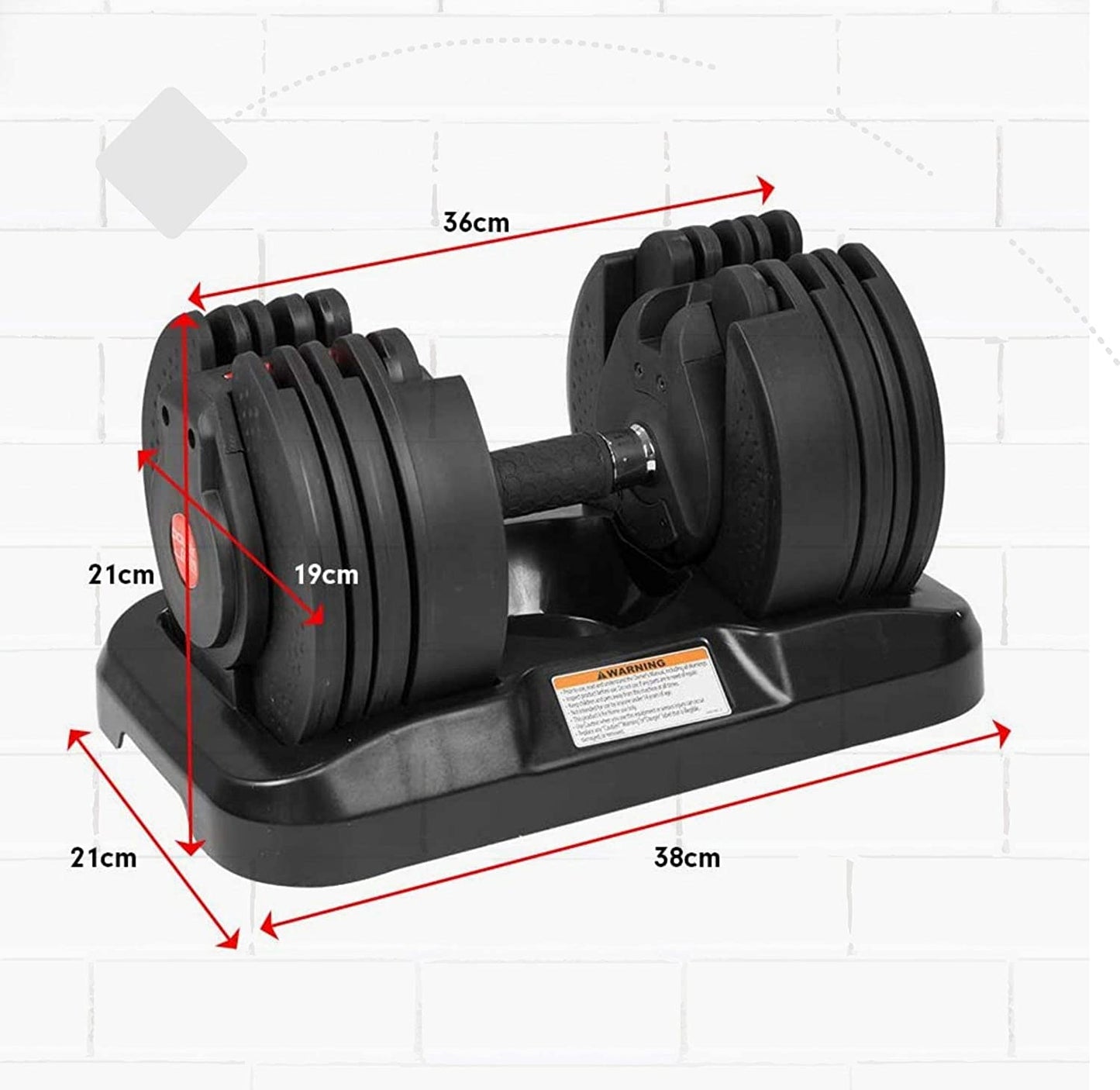 Dimensions of a Reach Octane Ajustable Dumbbell.